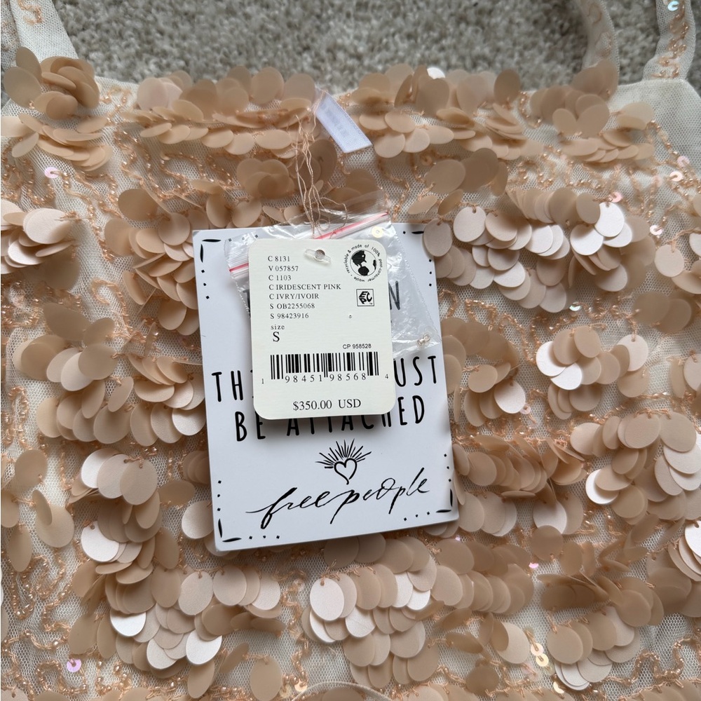 NWT Free People Tan Pink Sequin Porter Set Tank Top (S) and Mini Skirt (M) - Picture 6 of 10